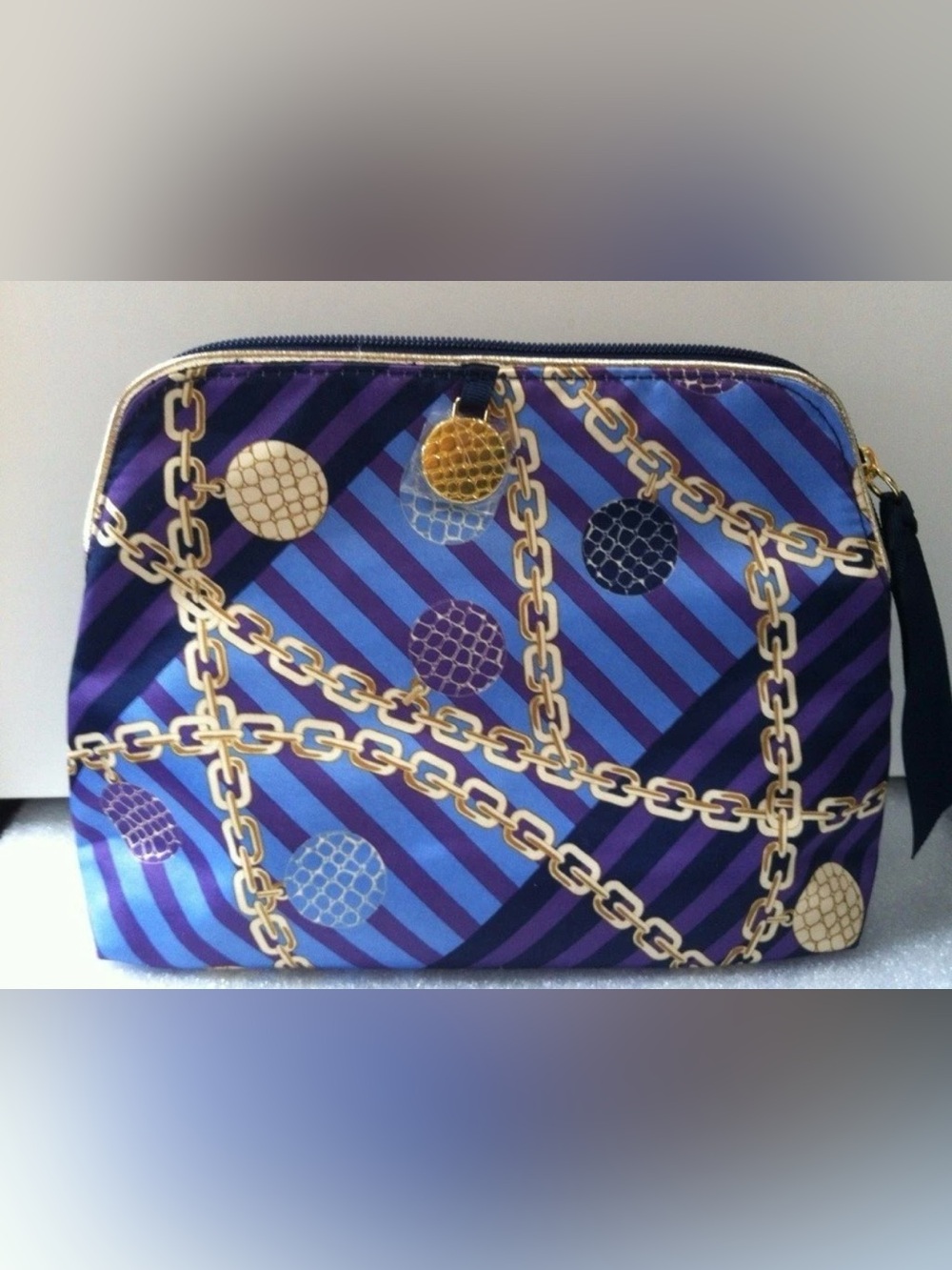 Estee Lauder Purple and Blue Chain-Print Cosmetic Bag